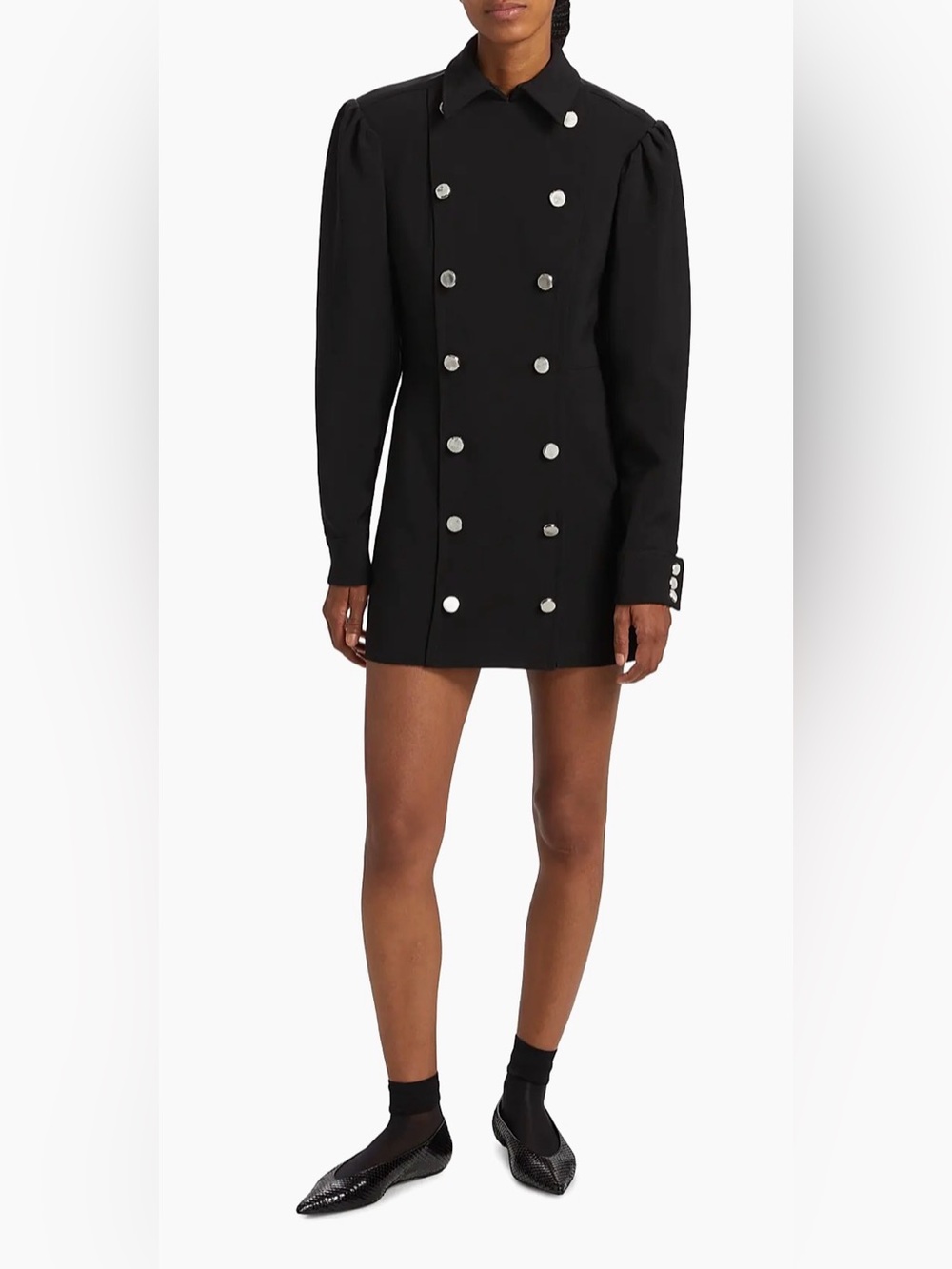 Ronny Kobo Collection Black Double-Breasted Mini Dress with Silver Buttons - Picture 2 of 12